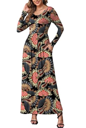 Image of EUOVMY Women's Long Sleeve Loose Maxi Dresses Casual Long Dresses with Pockets