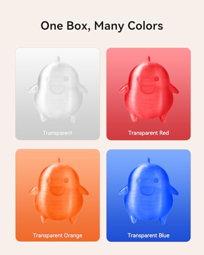 Image of SUNLU Clear PLA Filament 1.75mm Bundle, 3D Printer Filament Bundle Multicolor, Individually Vacuum Packed, 250g Spool, 4 Rolls, Transparent Series-Clear+Red+Orange+Blue