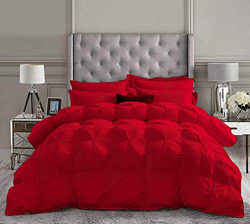 Luxury 500 Gsm Red Down Alternative 5 Pieces Quilted Pinch Pleated Comforter Set ( Comforter + 4 Pillow Cases ) 1000 Series Egyptian Cotton Duvet Insert Emperor King #TOP20