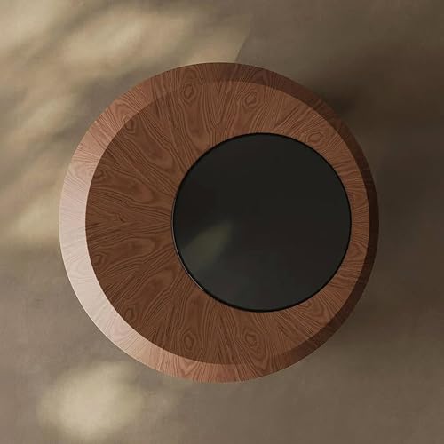 Image of The Attic Orion Walnut Coffee Table | Contemporary Round Wood Table with Glass Center | Chic Minimalist Centerpiece for Modern Living Rooms