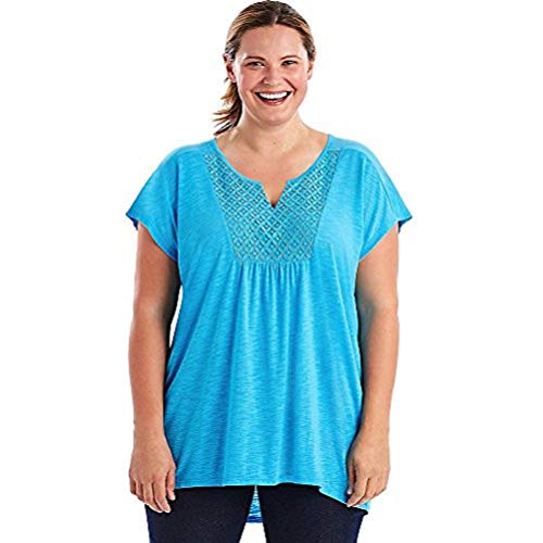 Just My Size Women's Plus-Size Slub Crochet Bib Tunic, Process Blue, 5X
