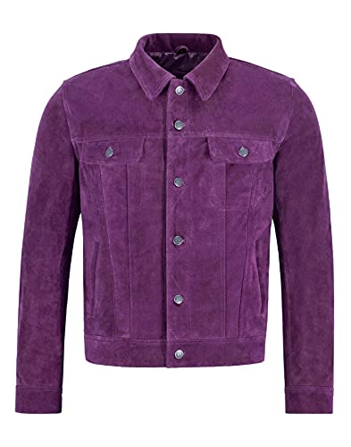 TRUCKER Mens Leather Jacket Purple SUEDE Classic REAL LEATHER JACKET 1280
