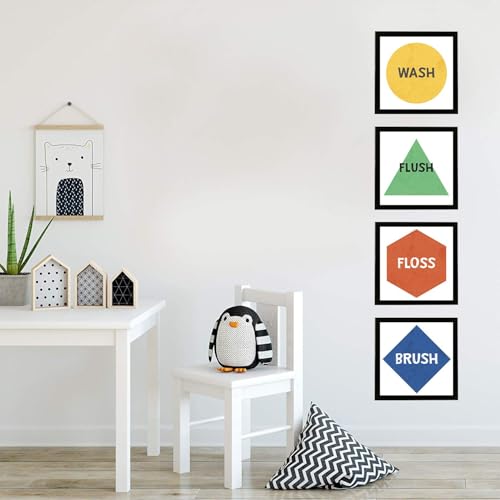 Image of Chaka Chaundh - bathroom poster - bathroom posters with frame - bathroom quotes framed posters - bathrooms etiquette posters - bathrooms rules posters - (14 X 11inches - Set of 4) (Multicolor - Bathroom Quotes Frame)