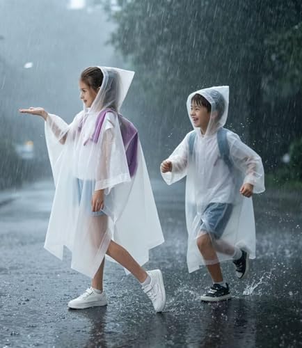 Image of Rain Poncho for Kids(2 Pack) Waterproof Reusable EVA Raincoat One Size Rain Jackets for Children,Boys and Girls