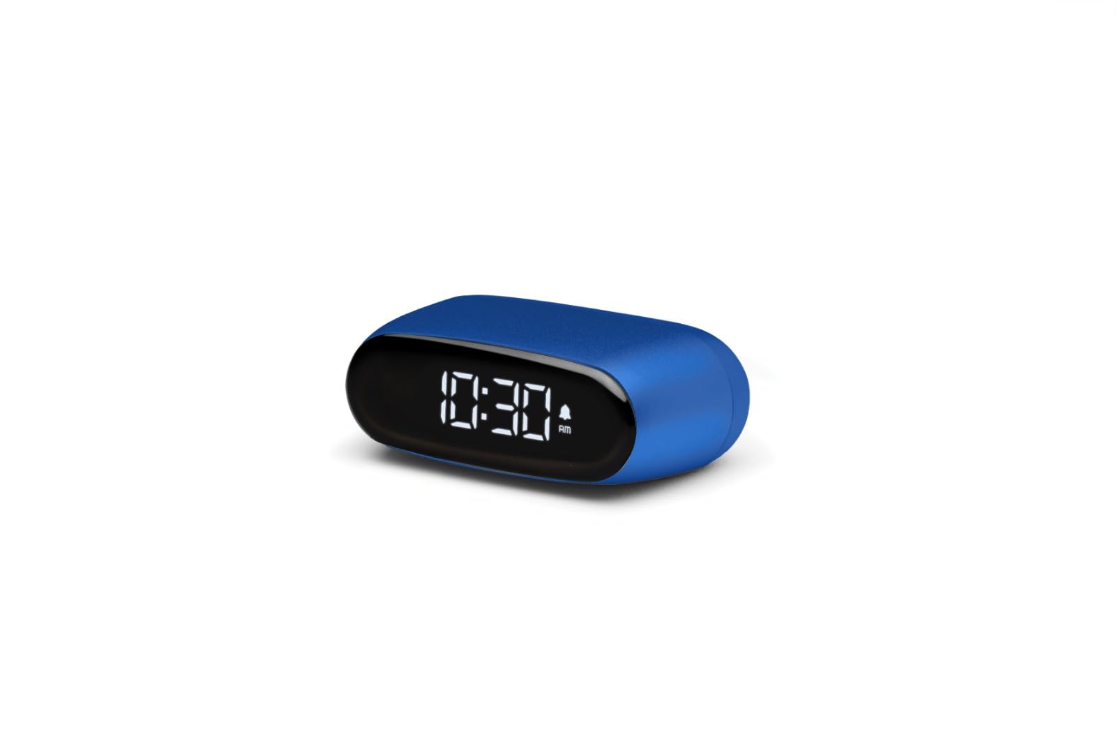 Lexon Minut Mini Compact Alarm Clock with VA LCD Screen, Touch Control, Snooze Function and Backlight, Rechargeable Battery, Aluminium Finish (Blue)