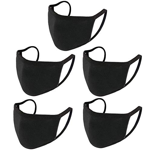 Ilyapa Black Fashion Face Mask, Unisex Anti Dust Fabric Face Masks, Reusable Washable Masks - Pack of 5