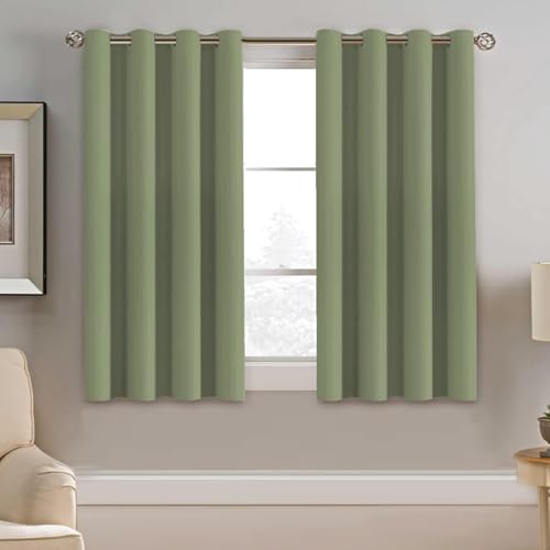 Image of H.VERSAILTEX Blackout Curtain for Living Room Small Window Kitchen Blackout Curtains 45 inch Length Energy Saving Solid Grommet Blackout Drape, One Panel, Sage, 52 inch W x 45 inch L