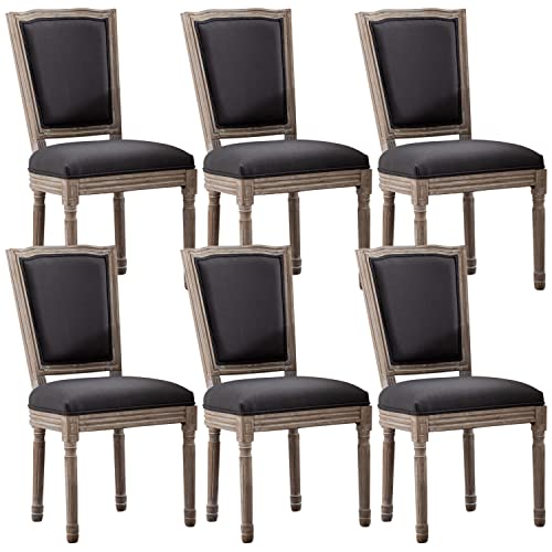 Image of Virabit French Dining Chairs Set of 6, Louis Dining Chairs with Square Backrest and Exquisitely Carved Solid Wood Frame for Living Room, Kitchen, Restaurant