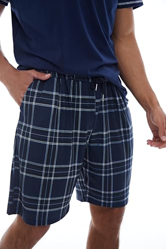 Image of Yoimira Mens Soft Pajama Set Short /Long Sleeve 2 Piece PJs with Pockets | Men's short /long sleeve pajama set, soft 2 piece PJs with pockets for sleepwear, loungewear, relaxing at home and nightwear