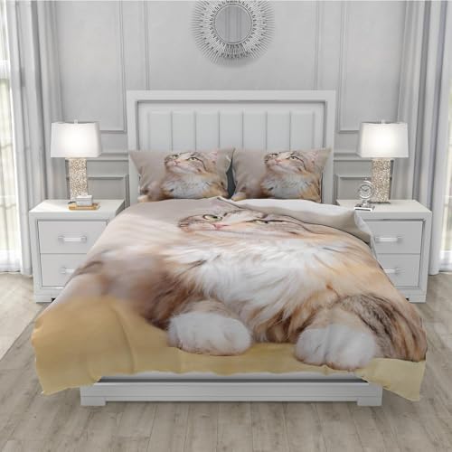 Fundas Nordica Cama 90 Gato Adorable Impresión 3D Funda de Edredón Mascota Funda Nórdica Microfibra Suave 135x200 cm y 2 Fundas Almohada 50x75 cm d-2323