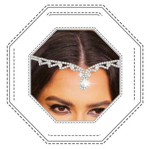 Jovono Chaîne de tête en cristal pour mariée, chaîne de cheveux en strass argenté, accessoires pour cheveux de festival pour femmes
