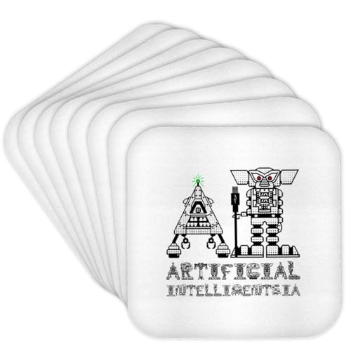 Set of 8 Coasters - Soft - Funny Artificial Intelligentsia - Artificial Intelligence Text Art Alexis Design - Typography Funny AI