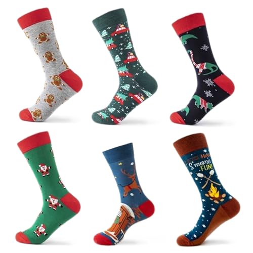 DJ Designs 6 Pairs of Men's Funny Cotton Dress Socks Fits US Shoe Size 7-13 Fun Colorful Crazy Crew Sock