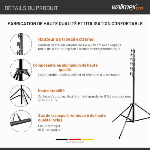 Walimex Pro Air Jumbo Trépied Photo 730 Cm Aluminium Amorti Par Air Charge 22 5 Kg Support Éclairage Studio Vidéo T - vue 6