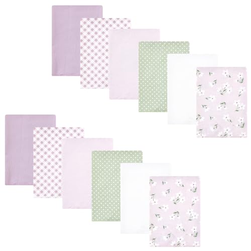 Image of Hudson Baby Unisex Baby Cotton Poly Flannel Burp Cloths Bundle, Purple Dainty Floral, One Size