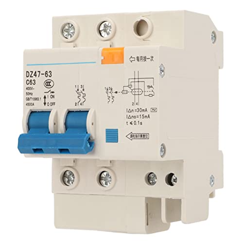 2P Miniature Circuit Breaker DIN Rail Mount Leakage Air Switch 63A 400V 50Hz for Home Lighting