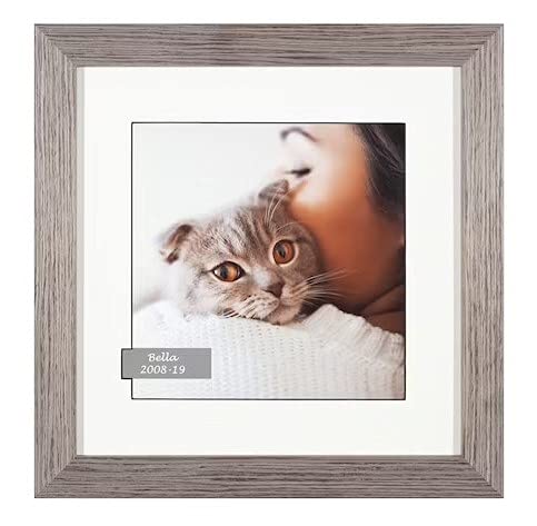 Solid Wood Pet Ashes Photo Frame Urn with Personalised Photos and Text, 8x8 (Light Grey, With Optical Glass)