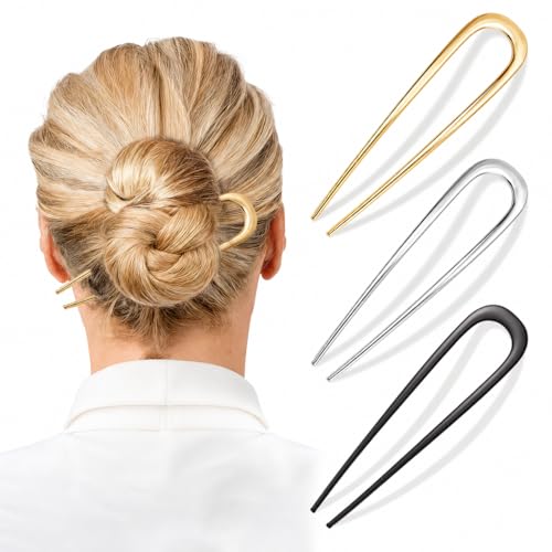 3 Pcs French Hair Pins for Women Elegant Hair Pins for Buns French Twist & Updos Gold Hair Accessories