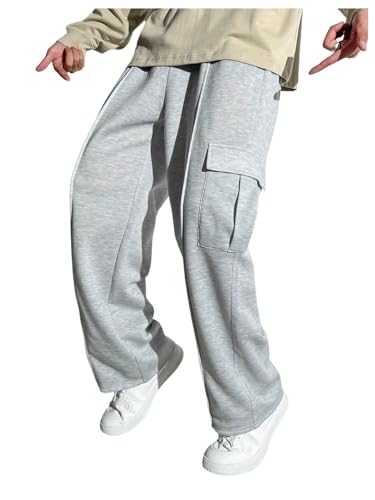 SHENHE Boy's Fleece Lined Cargo Sweatpants Straight Leg Elastic Waist Athletic Pants