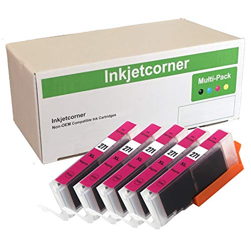 Inkjetcorner 5 Pack Magenta Compatible Ink Cartridge with Chip Replacement for CLI-271 CLI-271XL Series MG5700 MG6800 MG5721 MG5722 MG6820 MG6821 MG6822 MG7720 TS5020 TS6020 TS8020