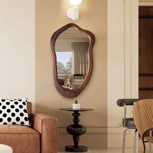 TheiaMo Irregular Wall Mirror 40"x24", Walnut Asymmetrical Mirror, Wood Bathroom Mirrors Wall Mounted, Wall Mirrors Decorative for Living Room, Bedroom, Bathroom, Hallway, Entryway by TheiaMo - Used condition - US$131.03
