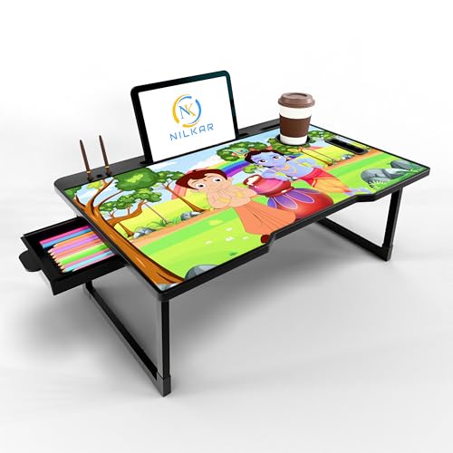 Image of Laptop Table Smart Multipurpose Foldable Laptop Table with Cup Holder, Study Table, Bed Table, Breakfast Table, Foldable and Portable /Ergonomic & Rounded Edges /Non-Slip Legs (COTTED BK)