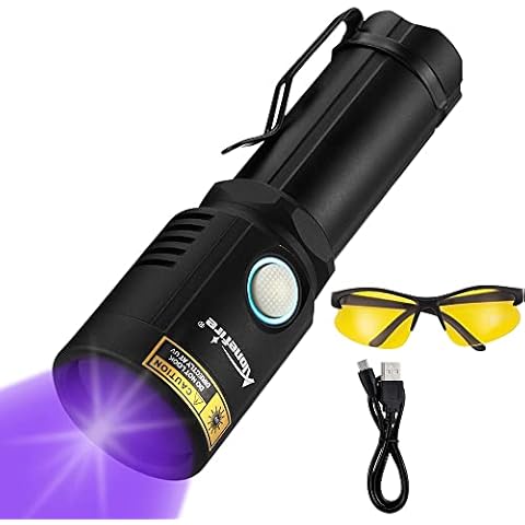 Alonefire X901UV 10W 365nm UV Torch USB Rechargeable Ultraviolet Blacklight Flashlight Black Light Pet Urine Detector for Resin Curing, Dry Stain, Mineral with UV Protective Glasses, Battery Included Cover