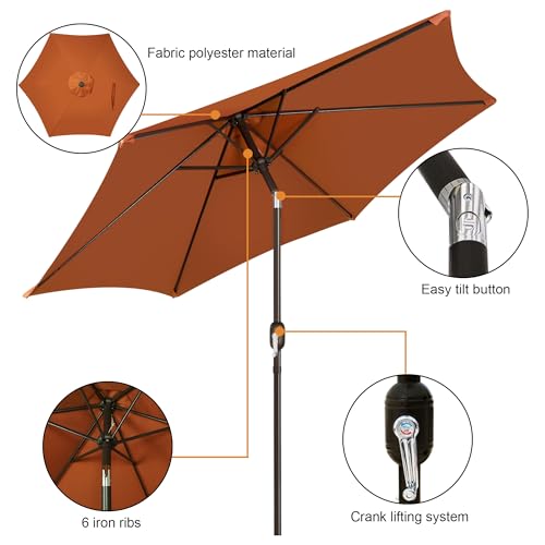 Image of Blissun 7.5 ft Patio Umbrella, Yard Umbrella, Outdoor Market Umbrella with Push Button Tilt Crank, Rust