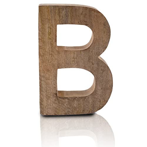 Image of 8" Decorative Solid Block Wooden Letters Alphabets Words Natural Finished Wood Freestanding Shelf or Tableware Childrens Baby Names Initials for Bedroom Wedding Birthday Party Home Decor (Letter B)