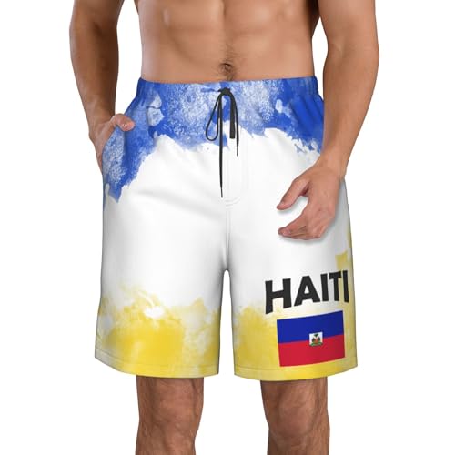NAFSKL Haiti Flag Haitian Pride design Mens Swim Trunks Board Shorts Quick Dry Summer Swimsuit Beach Shorts with Pockets