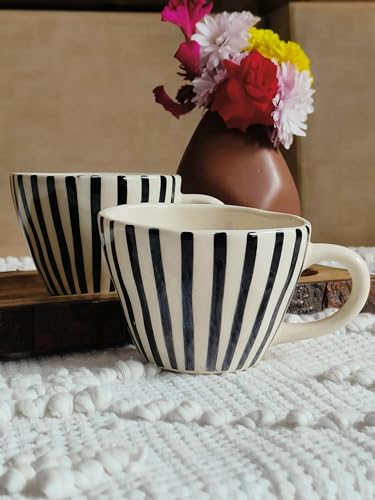 Image of Niyara Stoneware Handmade Premium Ceramic Tea Cups and Coffee Mugs Set of 2 (Black Line Set of 2)