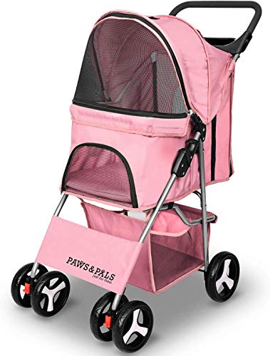 Paws & Pals Small Pet Stroller Cat/Dog Easy to Walk Folding Travel Carrier