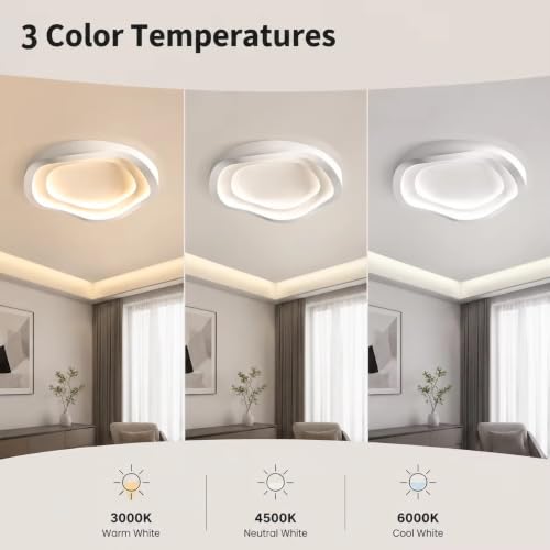 Image of Organic Layered Pebble LED Ceiling Light, Modern Designer Ceiling Lamp with Layered Oval Ring Design for Bedroom, Living Room, Hall & Home Decor|White