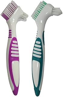 Gus Craft 2-Pack Denture Cleaning Brush Set- Premium Hygiene Denture Cleaner Set For Denture Care- Top Denture Cleanser Tool w/Multi-Layered Bristles & Ergonomic Rubber Handle (Green and Purple)