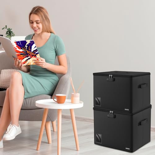 Image of Comic Book Storage - Fireproof & Water-Resistant Stackable Box with Zipper Mesh Pocket and Label Window for 300-350 Comics