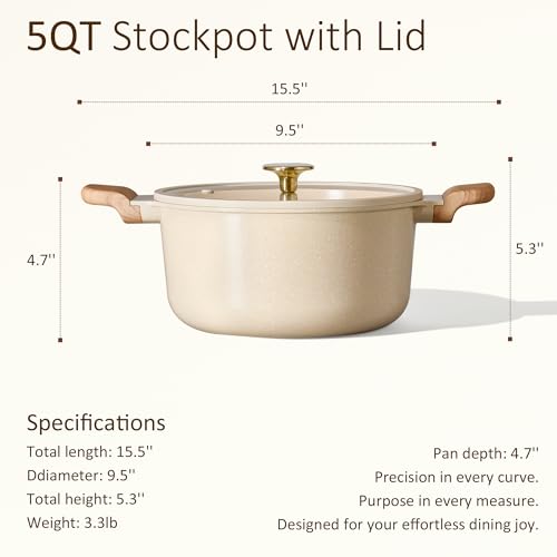 CAROTE 5 Qt Nonstick Stock Pot with Lid Soup Pot, Ceramic 5 Quart Casserole with Lid, Easy to Clean Non Stick Cooking Pot Cookware PFOA Free, Ceramic Oatmeal