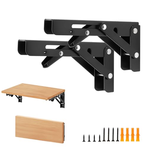 Home Expert Matte Black Folding Shelf Brackets 6 Inch 2 Pack