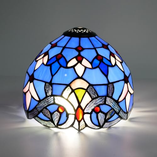 Tiffany Lamp Shade Replacement, 8 Inch Small Stained Glass Ceiling Light Shade Only Blue Baroque Vintage Style Art Deco for Table Lamps Pendant Light