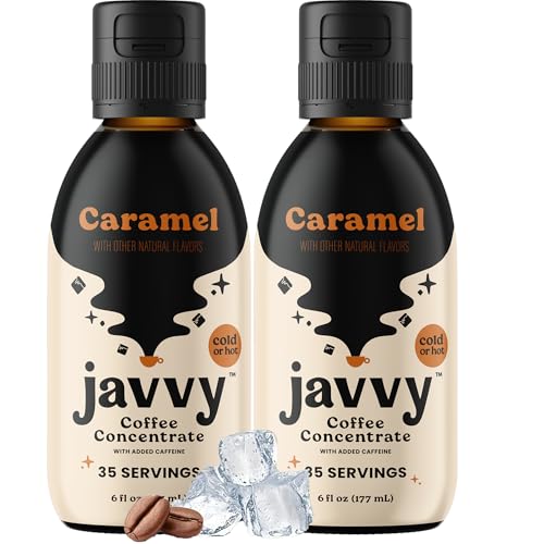 Image of Javvy Cold Brew Coffee Concentrate Instant Coffee, Caramel, 2 Pack | 100% Real Coffee, 0g Sugar, No Artificial Flavors, 60-80mg Caffeine per Serving, Gluten Free, Makes Hot or Iced Coffee
