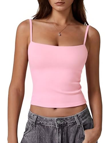 Gyabnw Vest Top Women UK Sleeveless Square Neck Camisole Summer Tops Spaghetti Strap Crop Tank Tops Sexy Y2K Style for Summer Pink