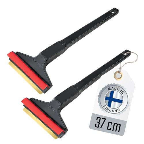 Eiskratzer Messing lang Auto - [2 Stück] Scheibenkratzer Auto 37cm - schnell, mühelos & schonend - Premium HIPS - Murska Messingklinge & Gummilippe - effizienter Schneekratzer - Finnland Schwarz Rot