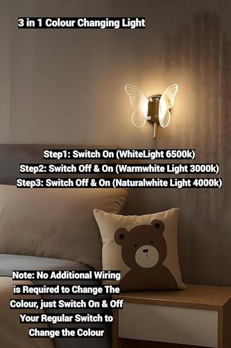 Image of FILLISKA Luxurious Acrylic Crystal Wall Lamp with Adjustable Colour Changing Function, Elegant Finish (FrenchGold Butterfly-321)(1 Year Warranty)