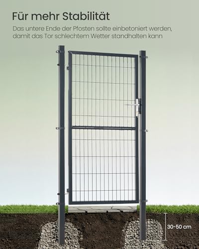 SONGMICS Gartentor, Gartentür, verzinkter Stahl, Zauntor, Hoftor, abschließbar, rechteckiges Rohr, Tür 106 x 180 cm (B x H), grau GGD218GZ01