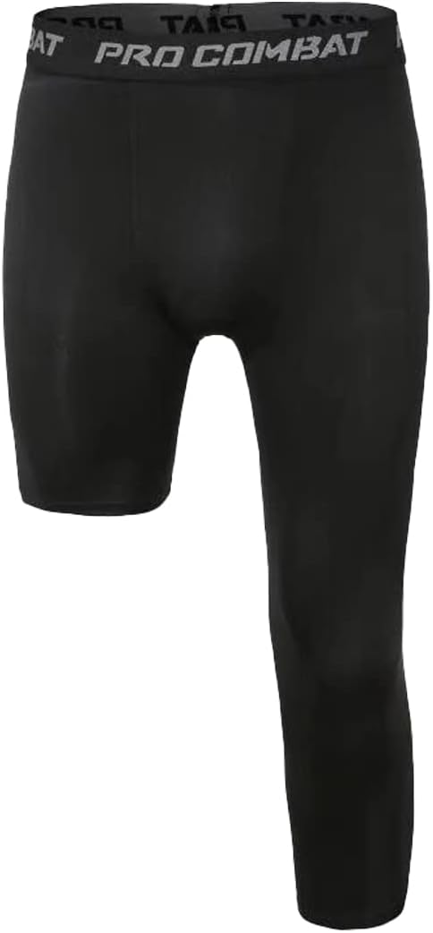 Men's 3/4 One Leg Compression Capri Tights Pants Athletic Base Layer Underwear