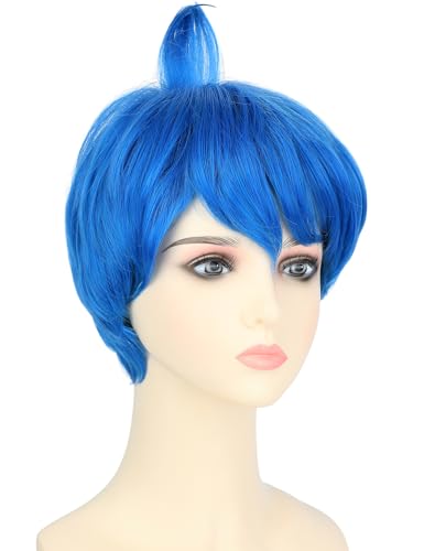 morvally Perucas de cabelo femininas curtas azuis para adultos, fantasia de Halloween, emoção, anime