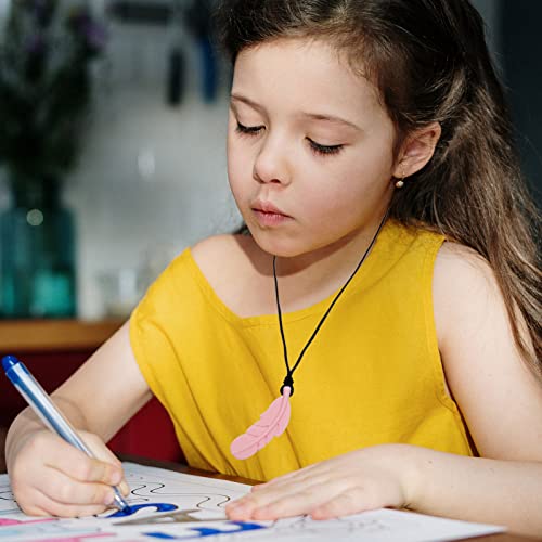 Sensory Chew Necklace for Kids, Boys and Girls, 5 Pack Silicone Feather Chewy Necklaces for Autism, ADHD, Chewing, Oral Motor Chewable Pendant for Mild Chewers - Image 3