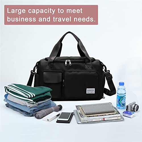 Black Gym Bag For Women, Waterproof Travel Duffle Carry On Weekender With Shoe Compartment & Wet Pocket, Tote Travel, Workout, Sport #TOP6