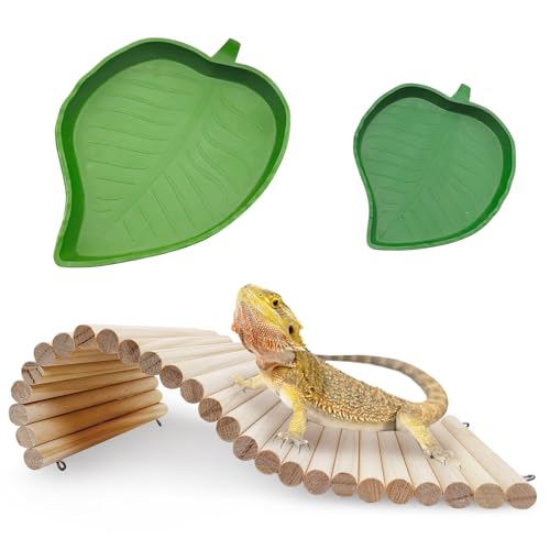 Hamiledyi 11.37 x 5.9 inch Reptile Hideout, Bearded Dragon Bendy Bridge, Climbing Ladder Wooden Hermit Climb Toys, Hide Cave Habitat Decor for Lizards Gecko Spiders Snakes Tortoise
