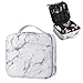 HOYOFO Travel Makeup Train Case with Adjustable Dividers White Marble Makeup Organizer Bag Portable Cosmetic Storage Cases with Brush Holders, White