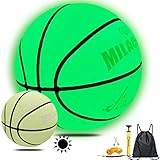 Basketball Glow in The Dark, MILACHIC Glowing Leather Basketball 29.5' with Pump, Green Light up...
